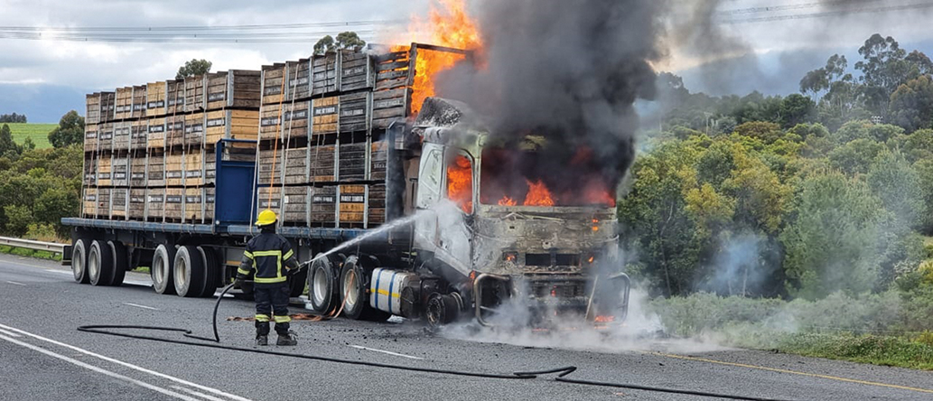 Bestuurder spring vlammedood vry